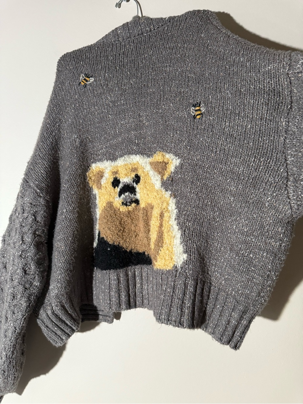 Anthropologie Pilcro Textured Bear Knit Cardigan Sweater Grey L